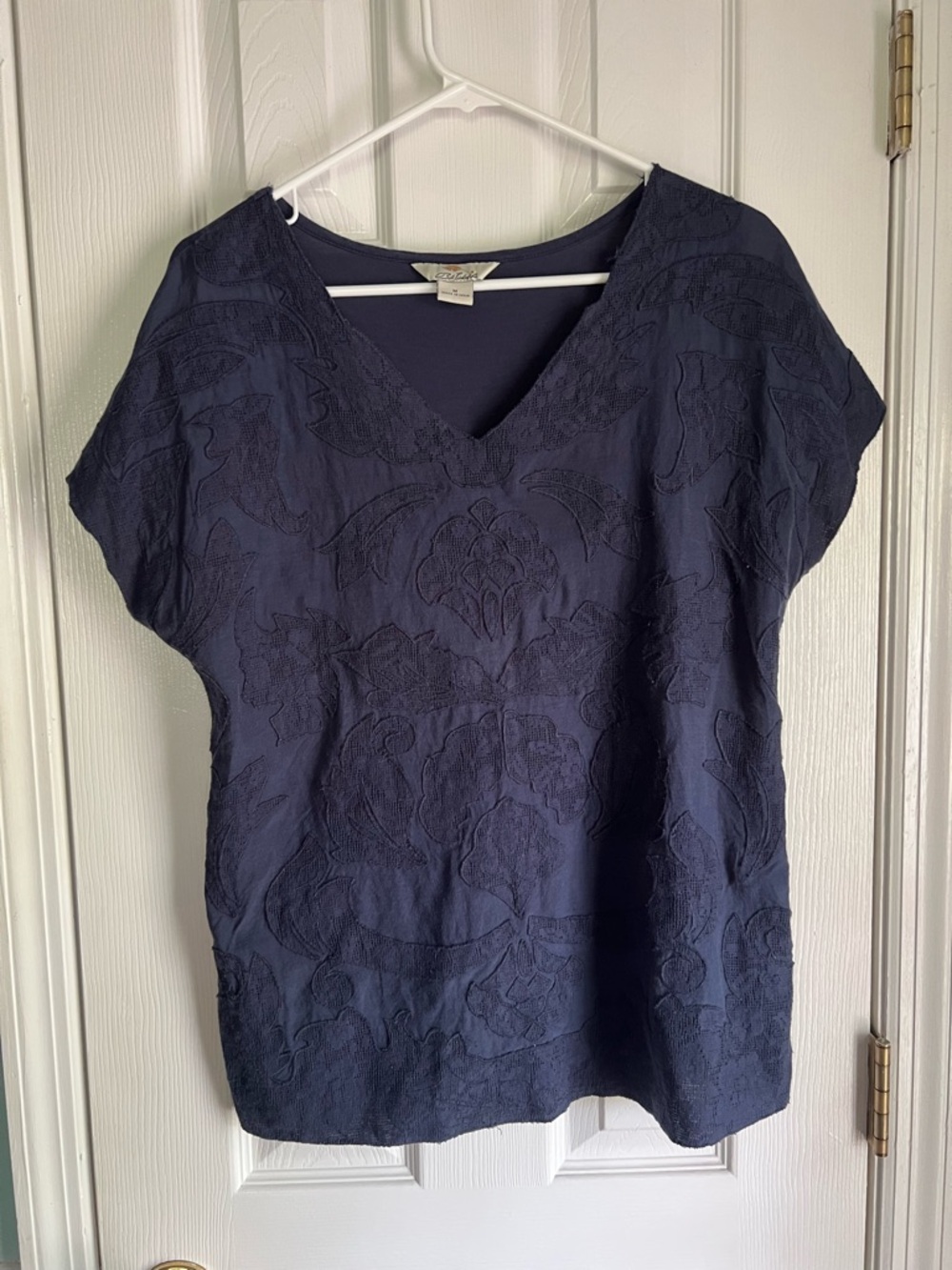 Women's Navy Embroidered V-Neck Blouse